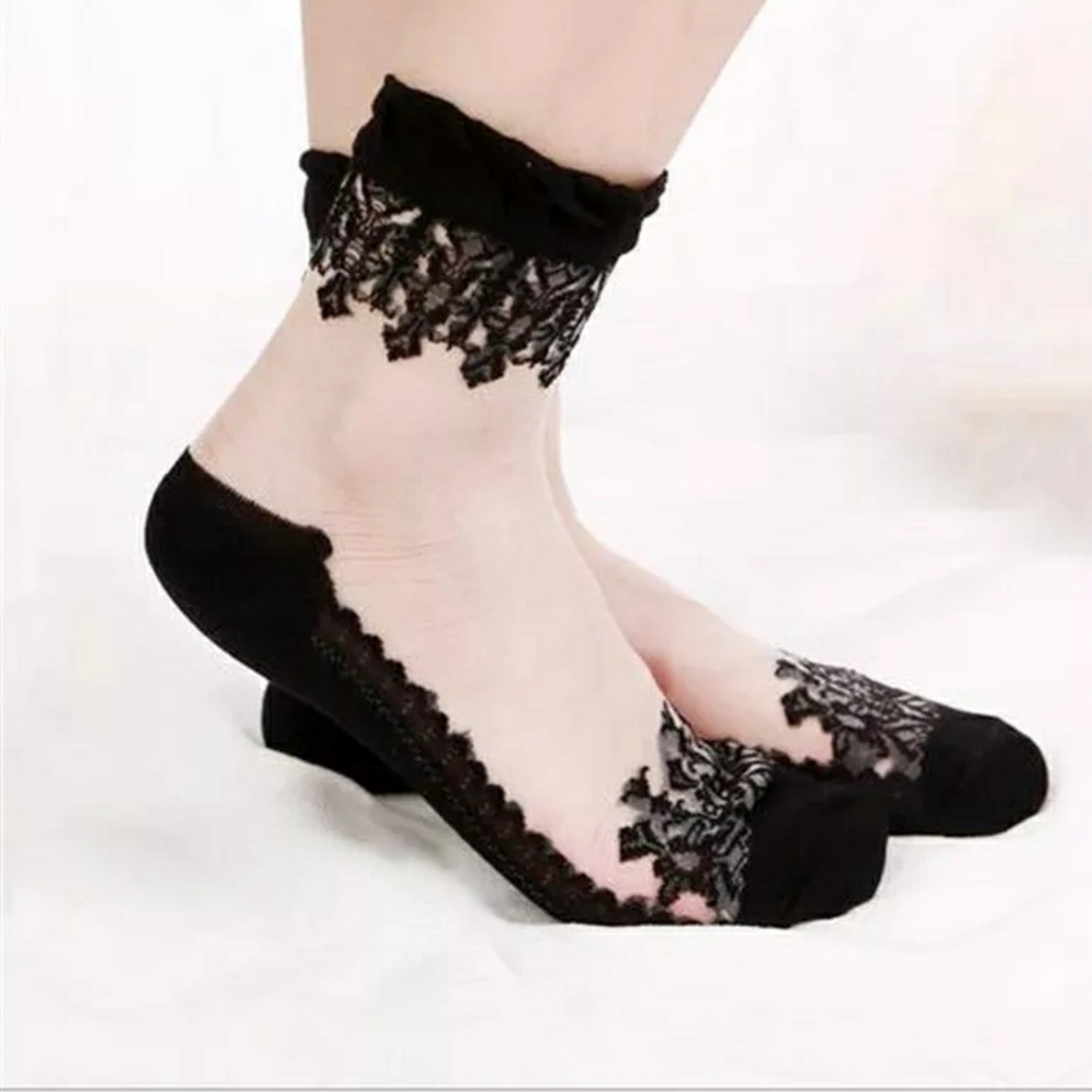 🎃🕸️ Wednesday Adams Style Embroidered Sheer Lace Socks 🏆HP🏆 - Picture 7 of 8